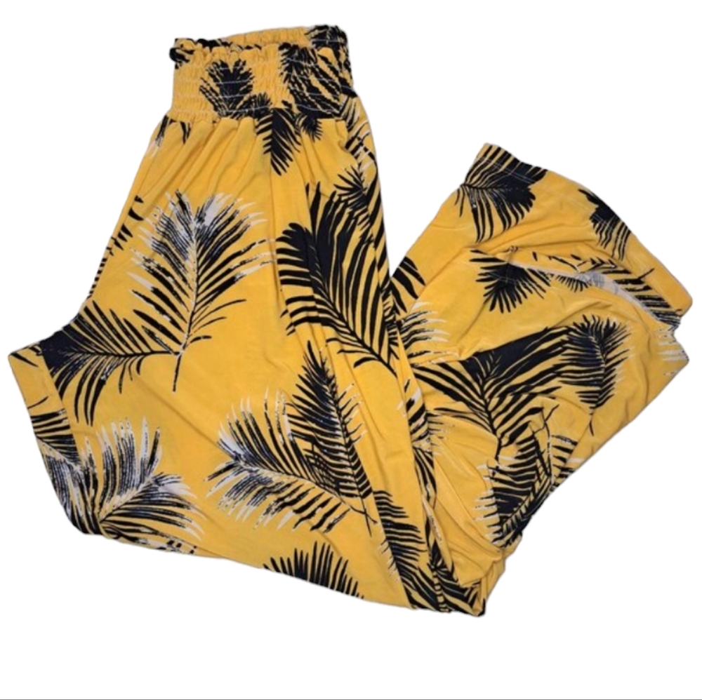 West Loop Yellow Leaf Patterned Palazzo Tropical … - image 1